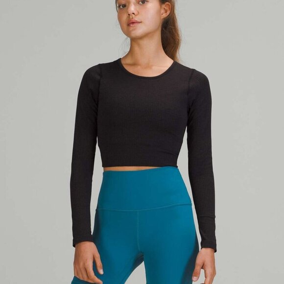 Lululemon Ebb to Street Long Sleeve- Heathered Black- Size 6 - Picture 2 of 12
